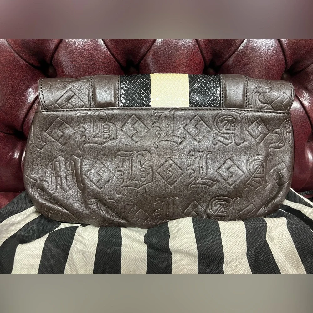 L.A.M.B. Dorset Chocolate Brown Leather Clutch with Faux Snakeskin
